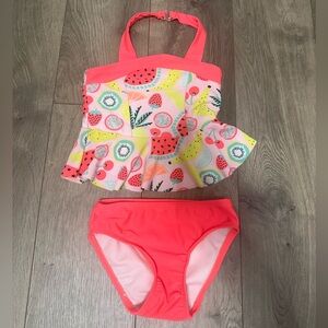 Cat & Jack Coral Fruit-Print Tankini with Ruffle Hem